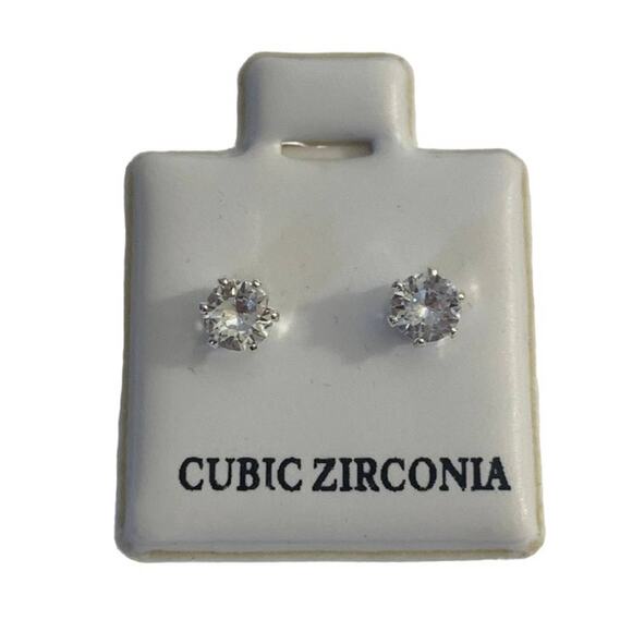 Diamond CZ Faux Silver Stud Earrings - Picture 1 of 3